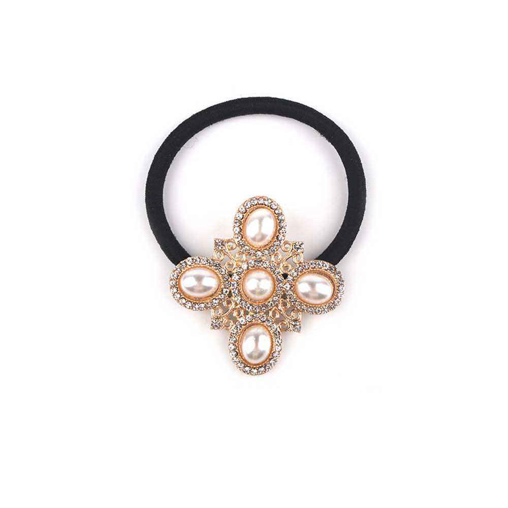 Gold Chic Faux Pearl and Rhinestone Ponytail Holder