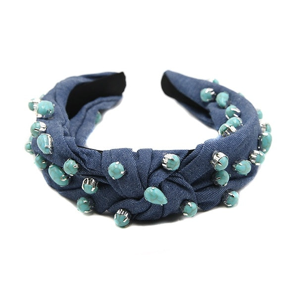 Knotted Denim and Turquoise Headband