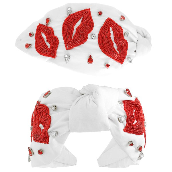 Red Lips Glass Beaded Embroidered Headband