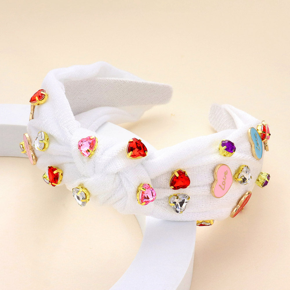 White Knotted Love Rhinestone Headband
