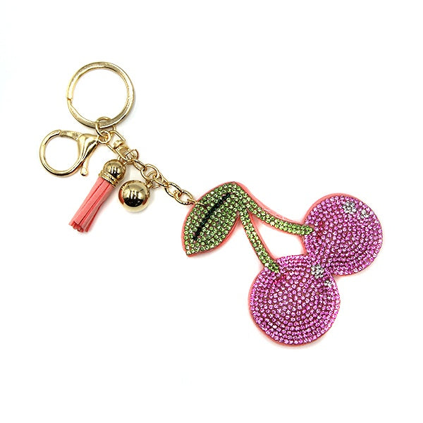 Pink Cherries Bling Keychain