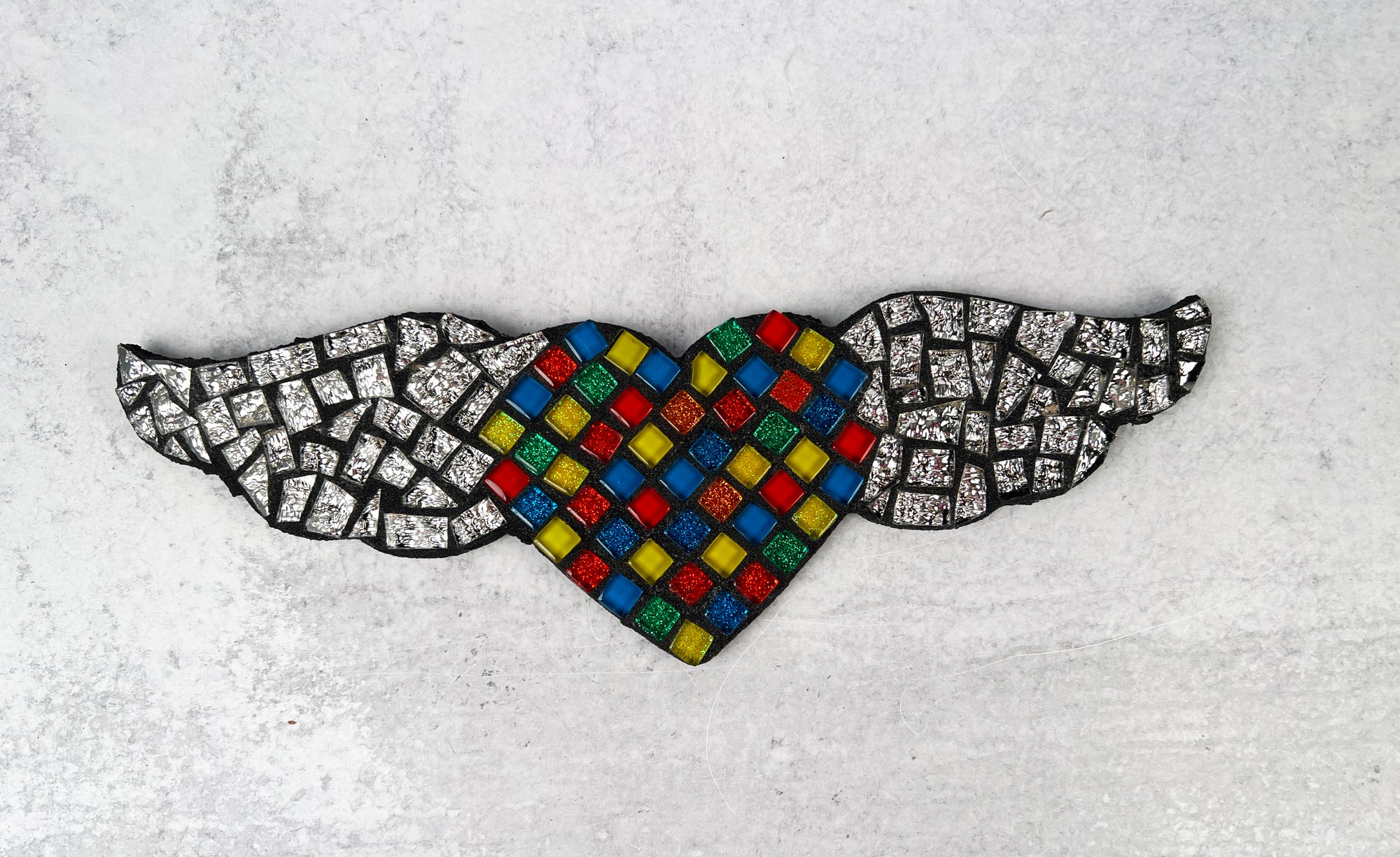 Colorful Mosaic Heart with Wings