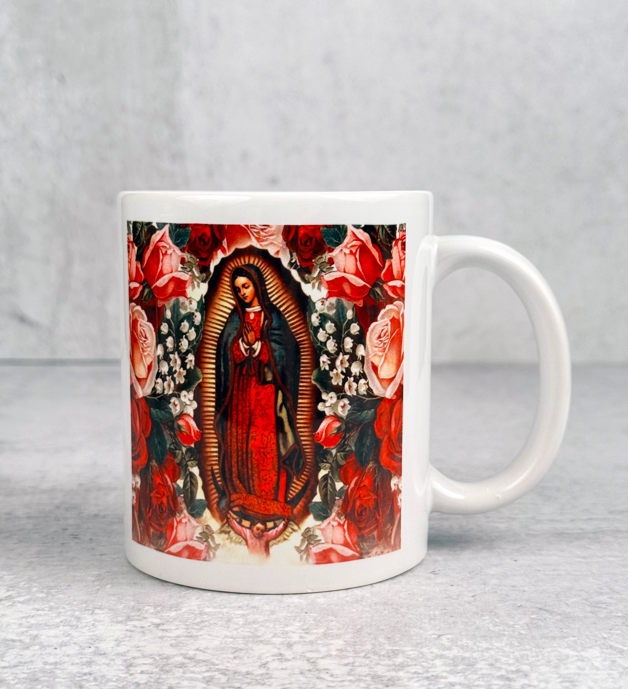 Guadalupe with Pink and Red Roses Mug