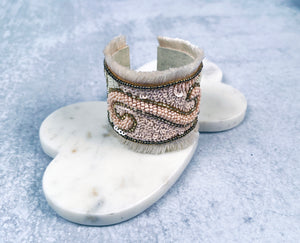 Glass Bead and Fabric Cuff Bracelet