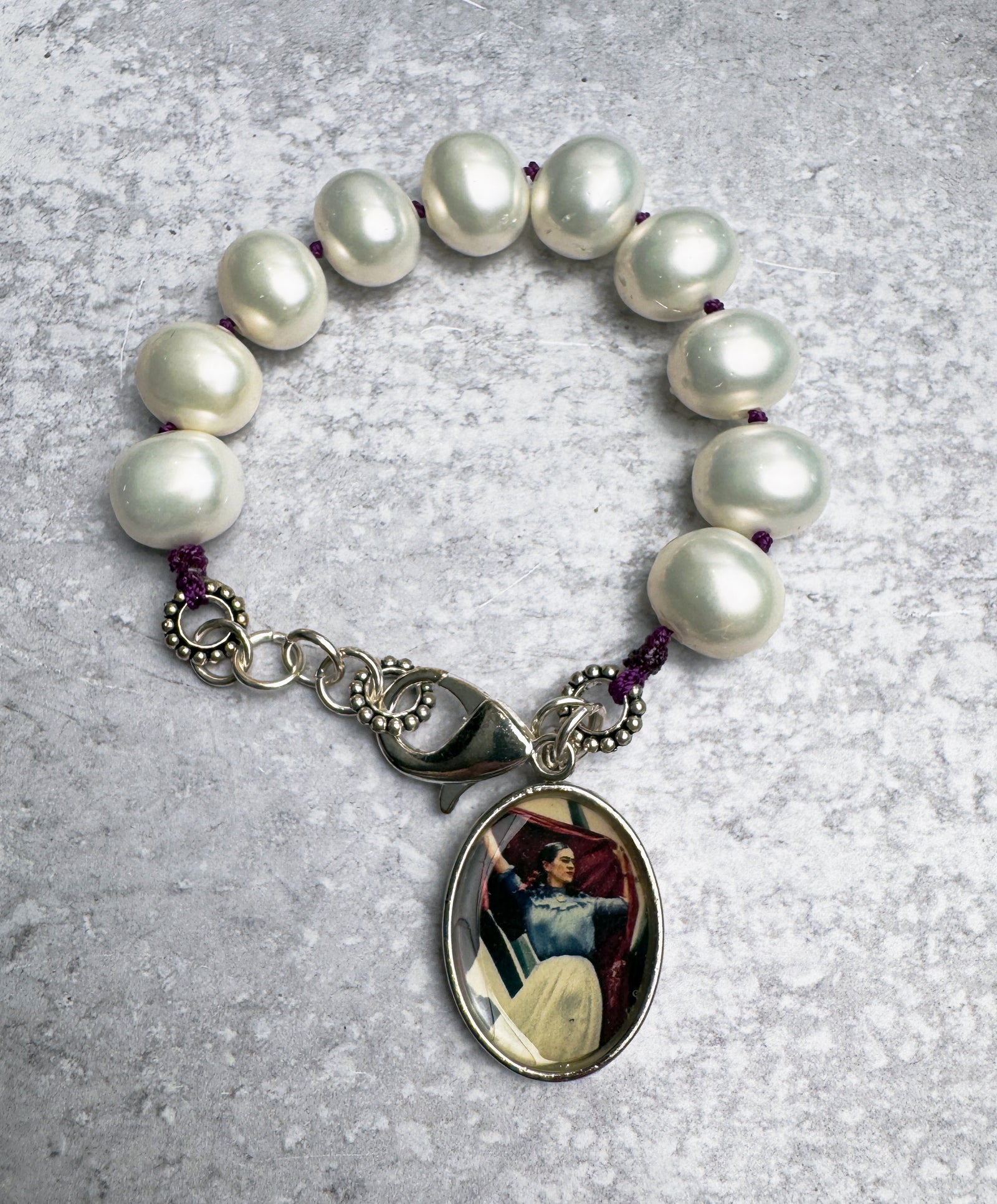 Frida Kahlo Shell Pearl Charm Bracelet