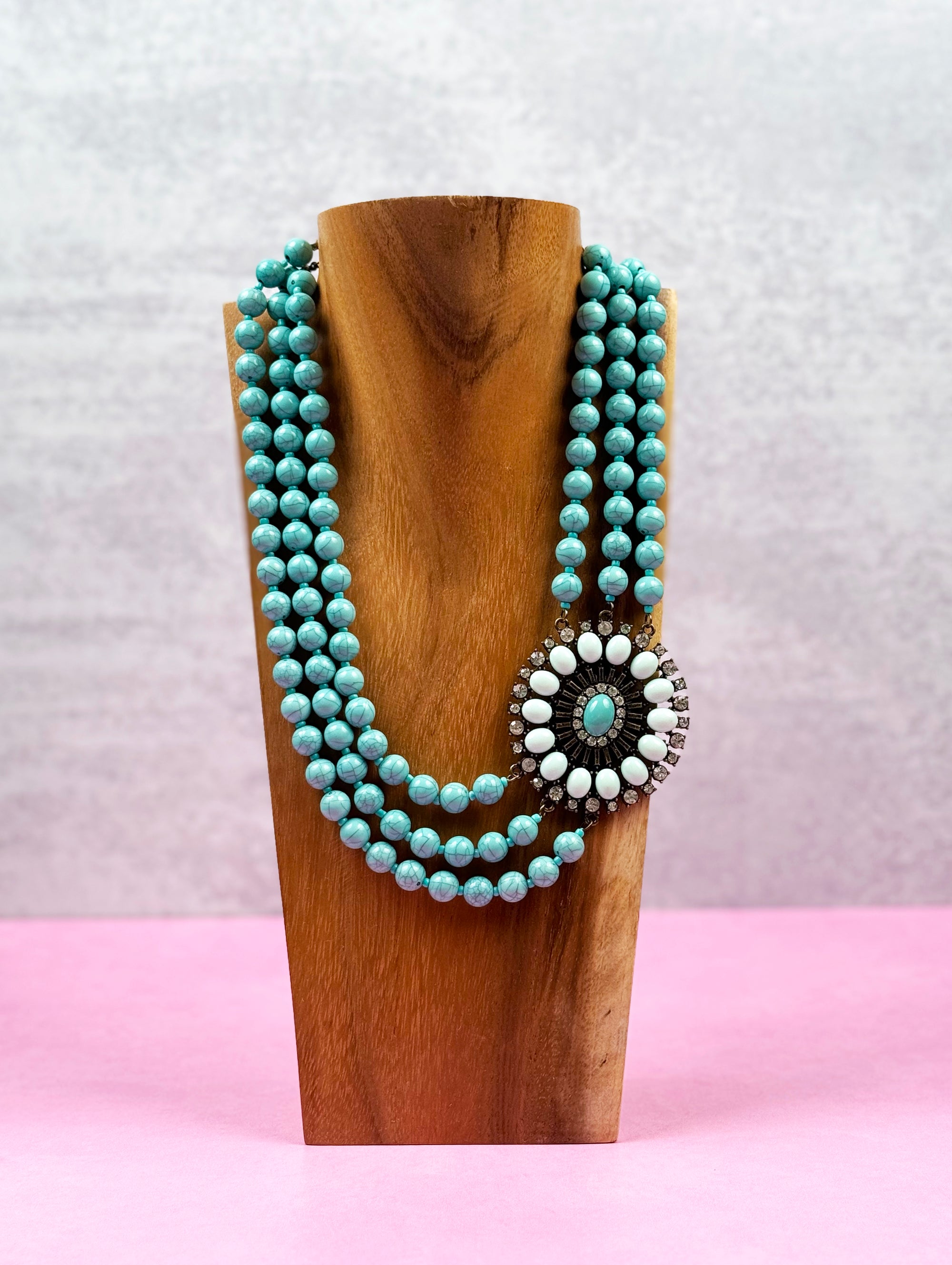 Turquoise and Rhinestone Embellishment Necklace