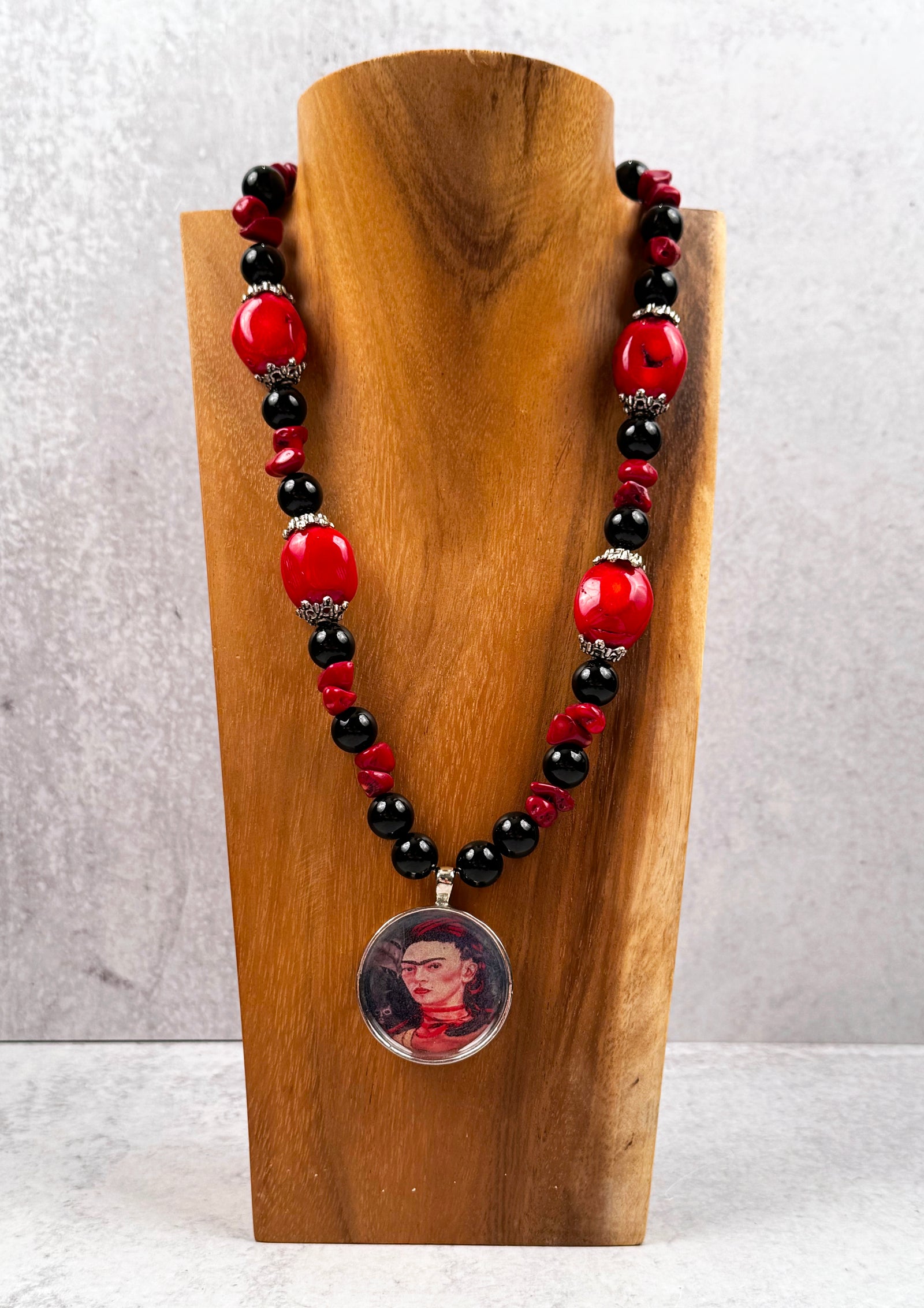 Frida Kahlo Black Onyx and Red coral Necklace