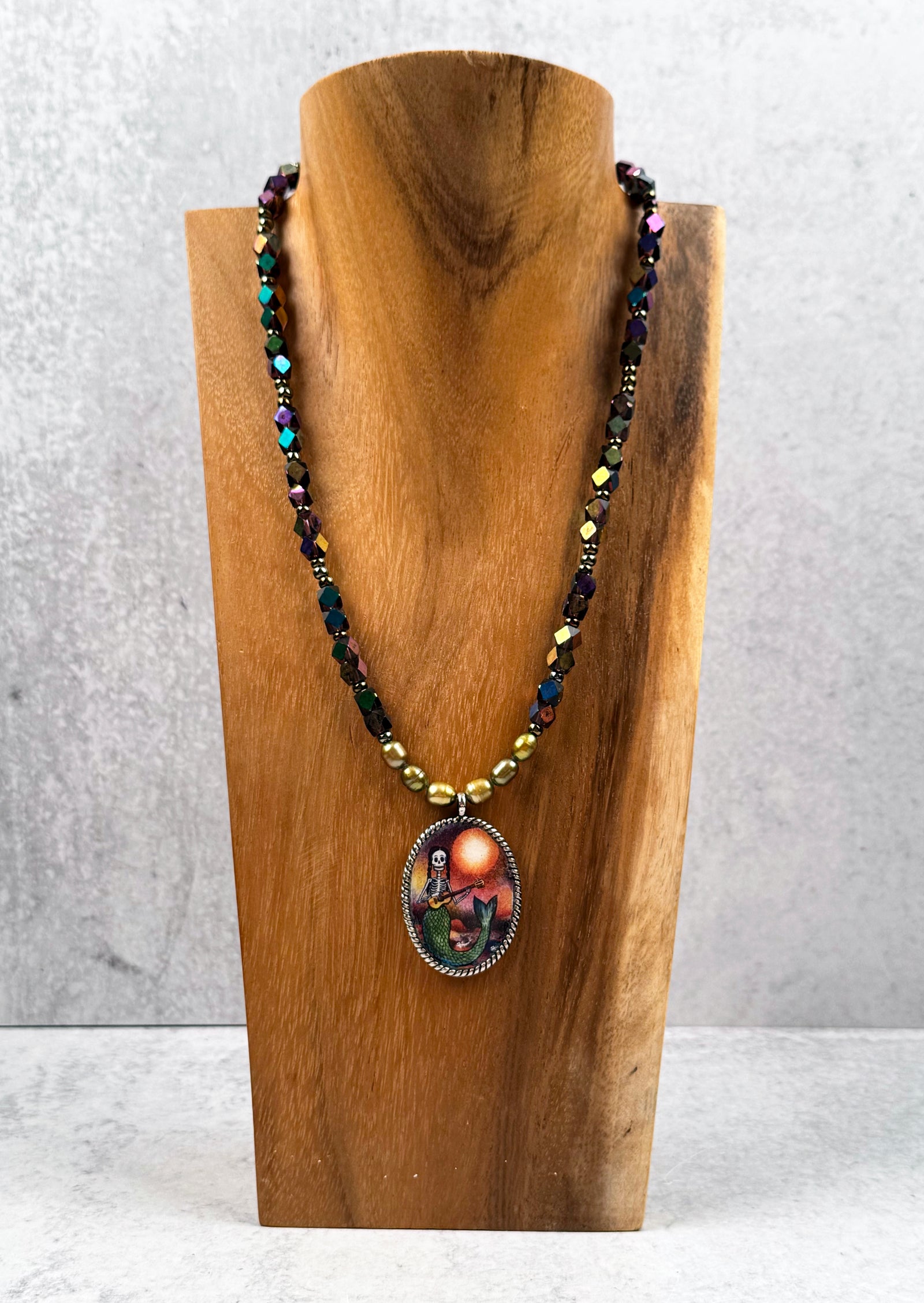 Dia de los Muertos Mermaid and Crystal Necklace