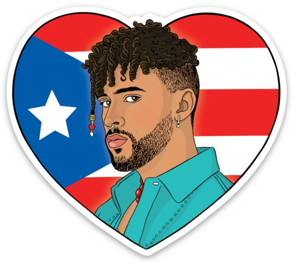 Bad Bunny with Puerto Rican Flag Sticker