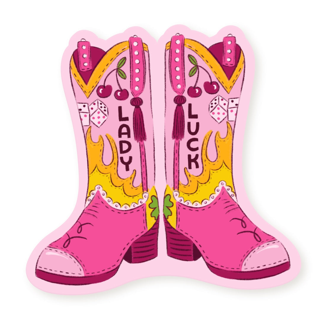 Lady Luck Pink Cowgirl Boots Sticker