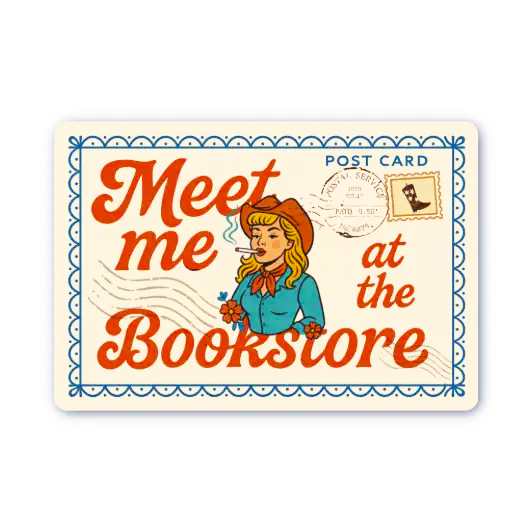 Cowgirl Postcard Meet me at Bookstore Sticker