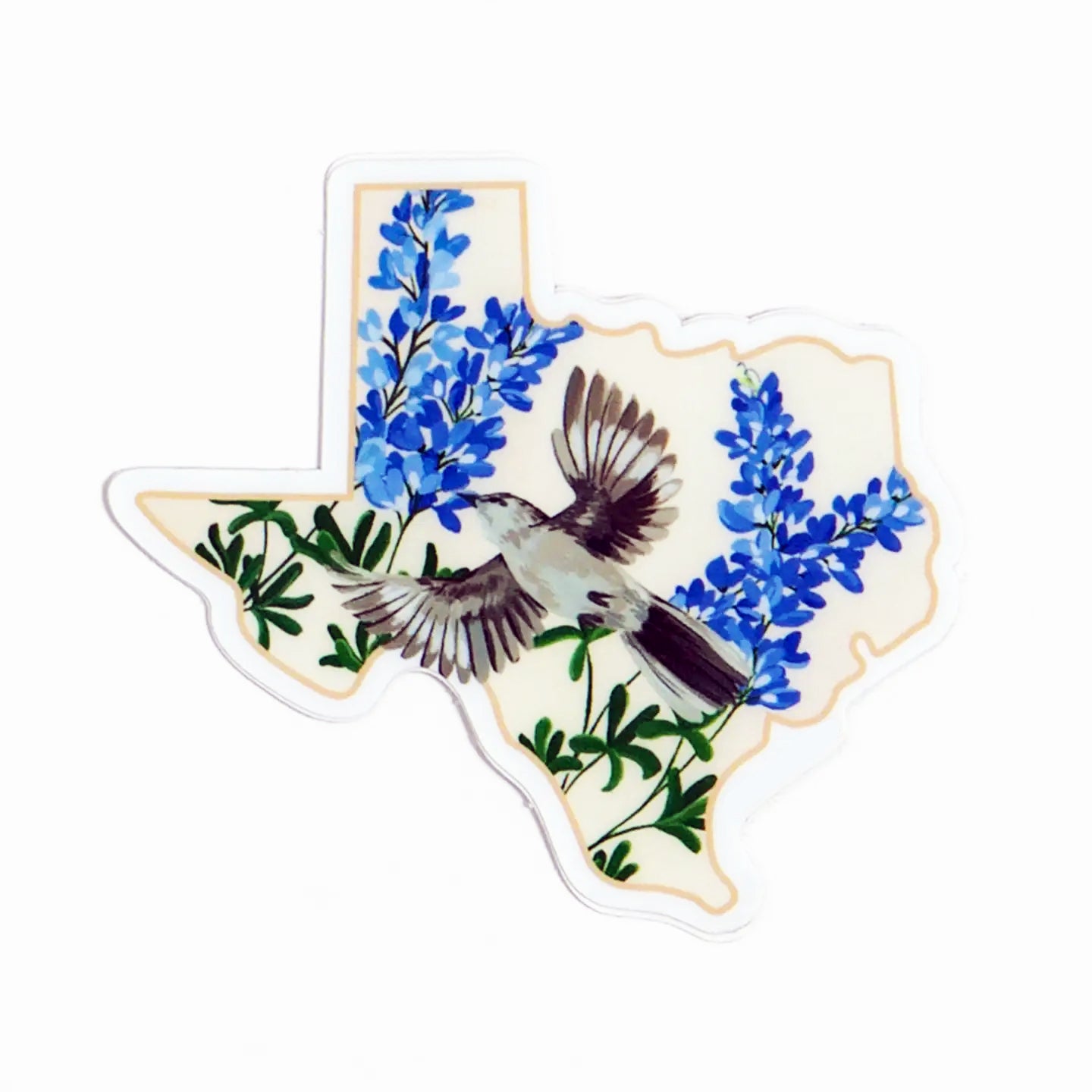 Bluebonnets and Mockingbird Texas Sticker
