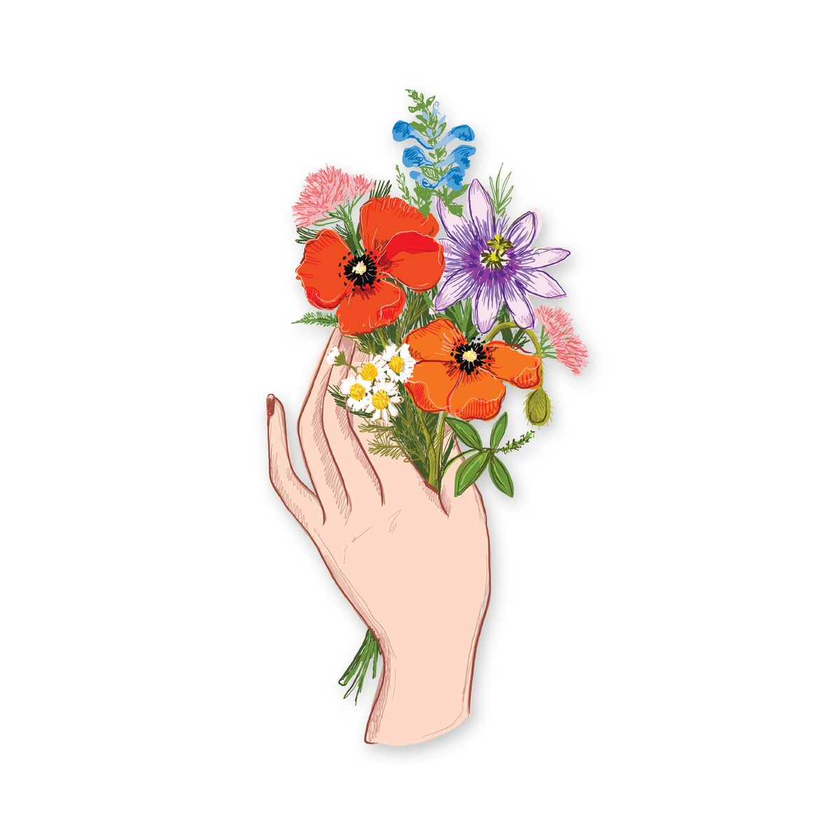 Hand Holding Bouquet of Flowers Sticker