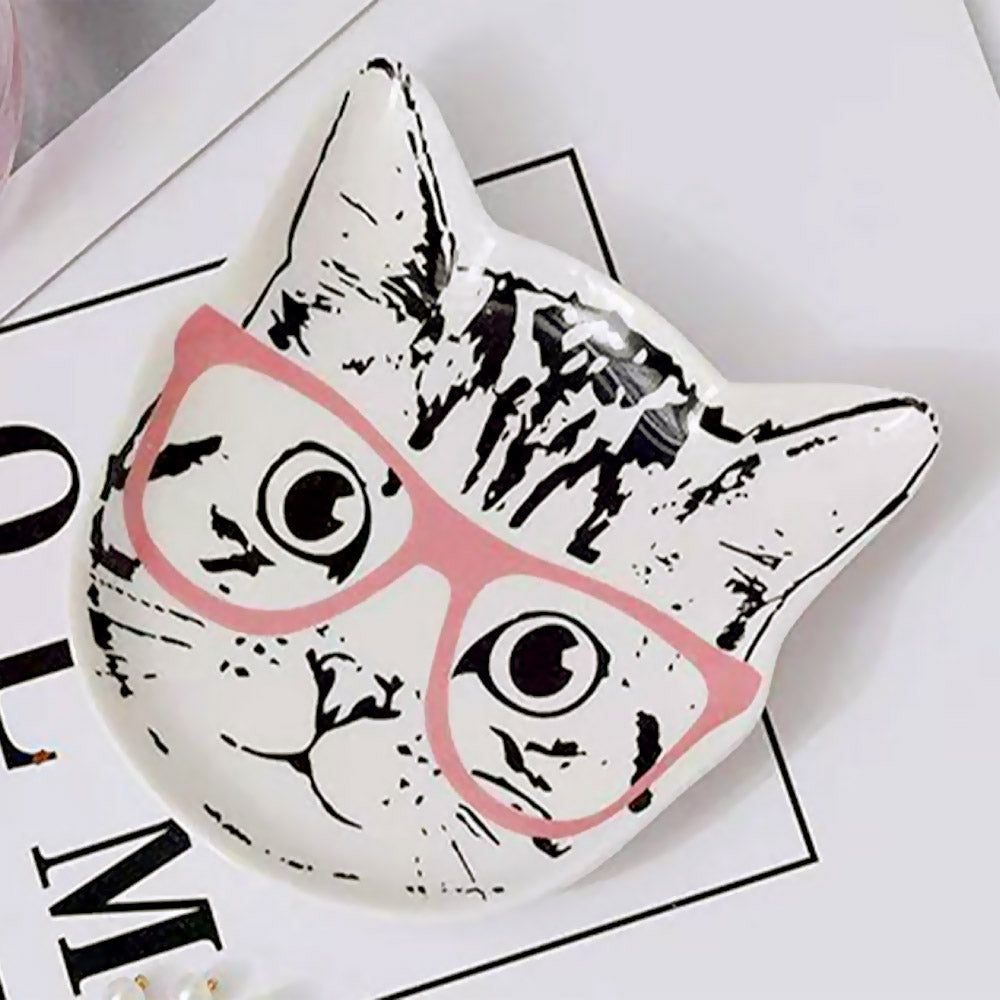 Cat with Glasses Ceramic Tray