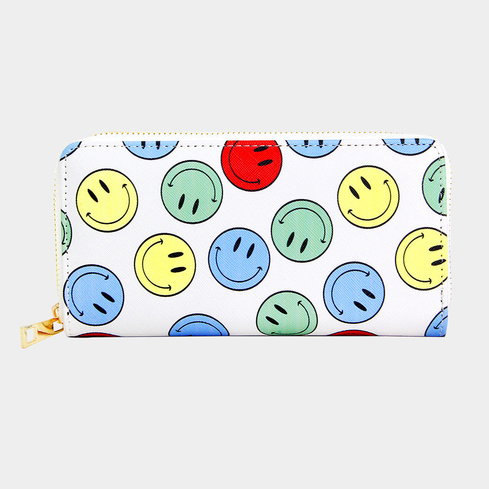 Colorful Smiley Faces Zip Around Wallet