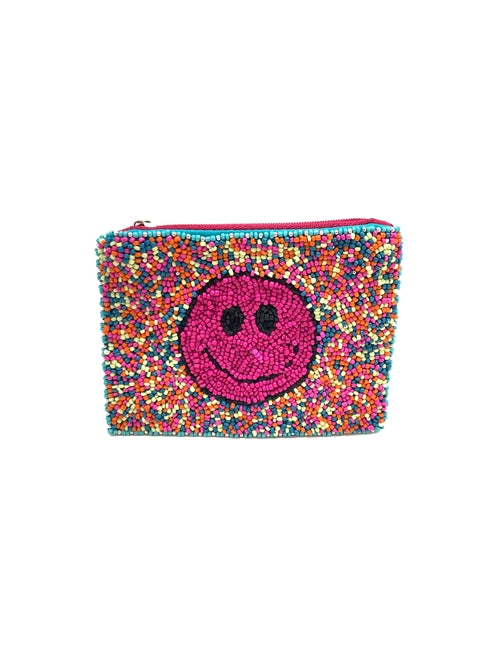 Colorful Smiley Face Glass Beaded Zipper Pouch
