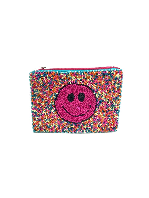 Colorful Smiley Face Glass Beaded Zipper Pouch