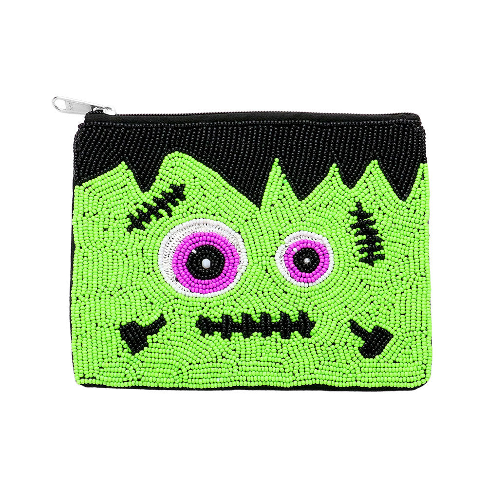 Whimiscal Frankenstein Glass Beaded Zipper Pouch