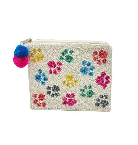 Colorful Paw Prints Glass Beaded Zipper Pouch