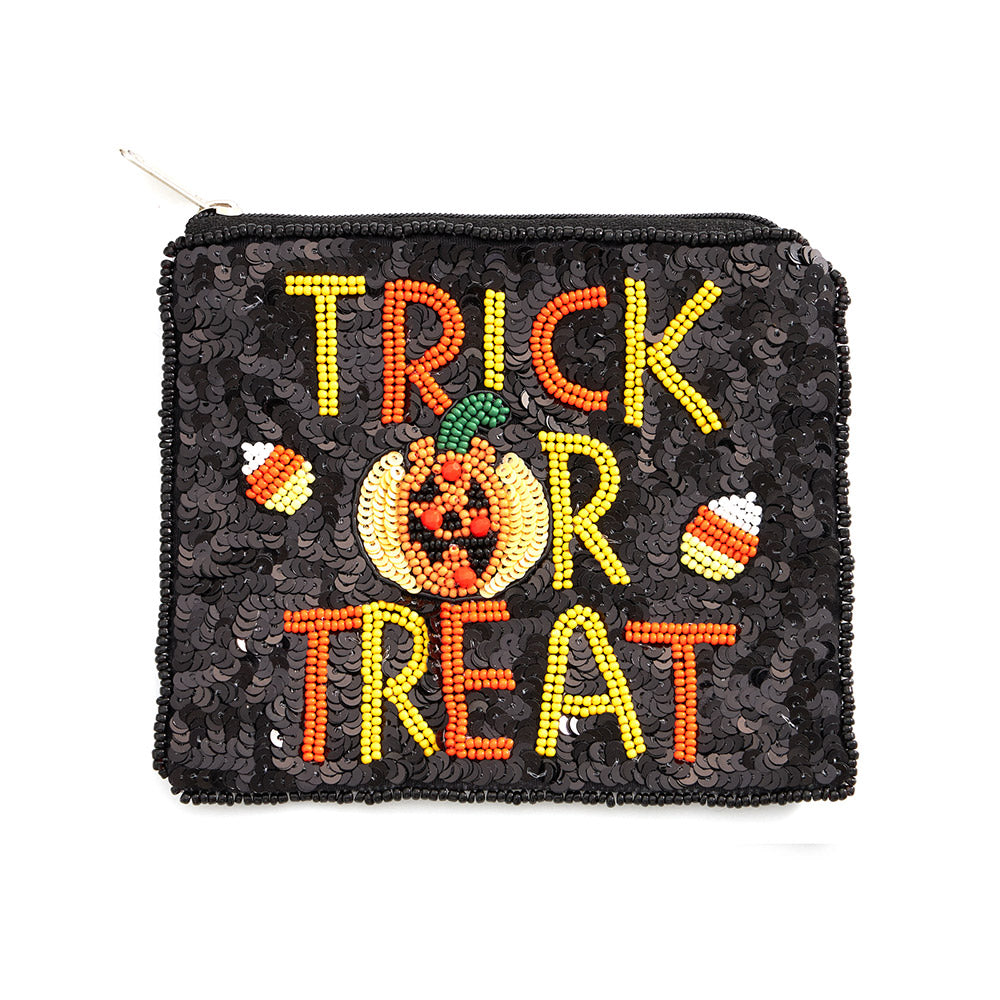 Trick or Treat Sequins and Glass Beaded Zipper Pouch