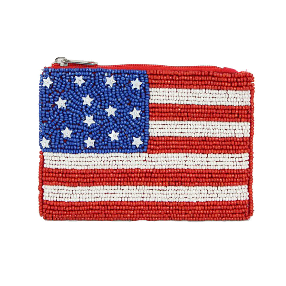 USA Flag Glass Beaded Zipper Pouch