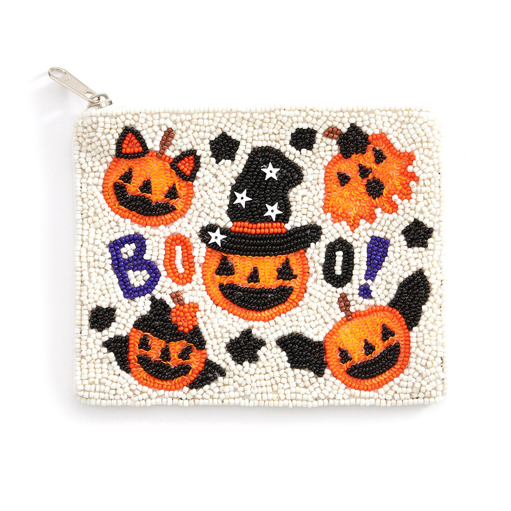 Trick-or-Treating Jack-o'-Lanterns Glass Beaded Zipper Pouch