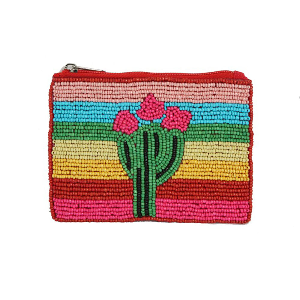 Cactus Glass Beaded Zipper Pouch
