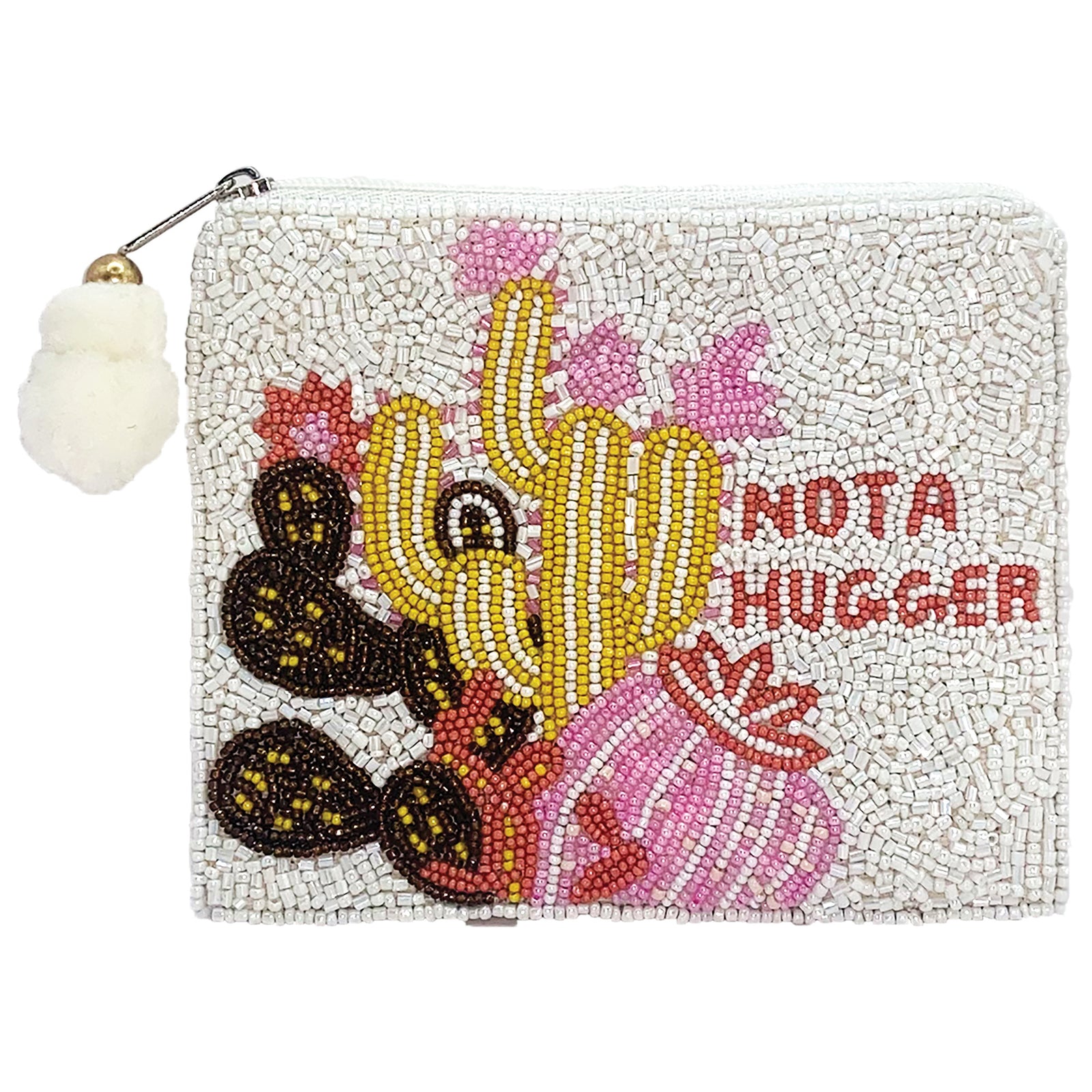 Not a Hugger Cactus Glass Beaded Zipper Pouch