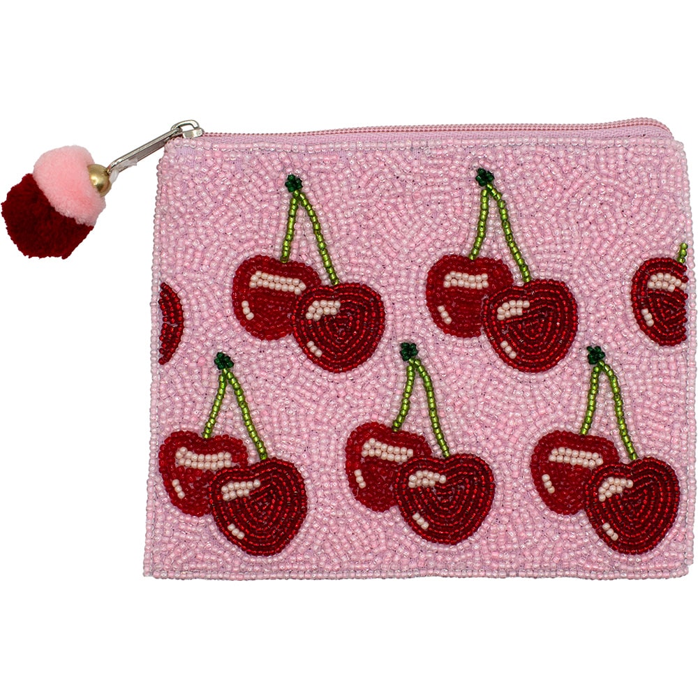 Cherries Glass Beaded Zipper Pouch