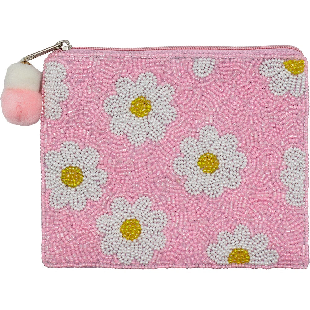 Daisies Glass Beaded Zipper Pouch