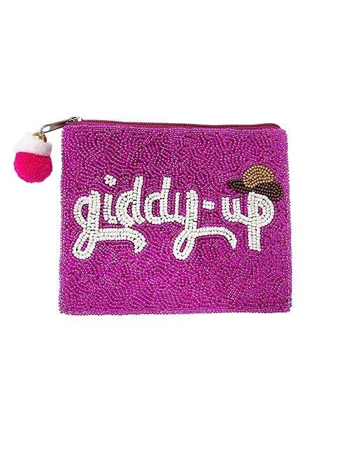Giddy-up Cowgirl Glass Beaded Zipper Pouch