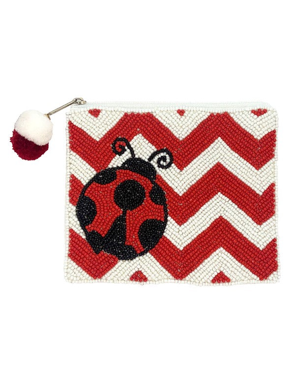 Lady Bug Glass Beaded Zipper Pouch
