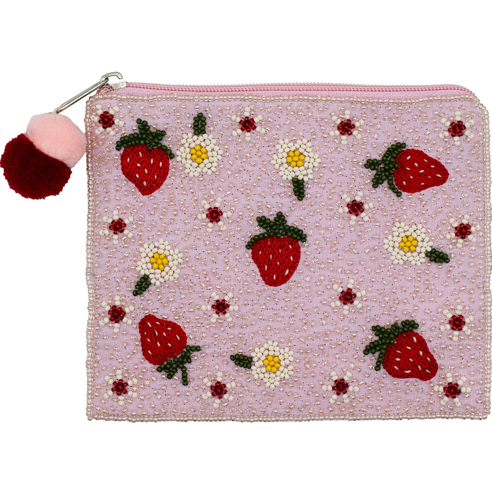 Strawberries Glass Beaded Zipper Pouch