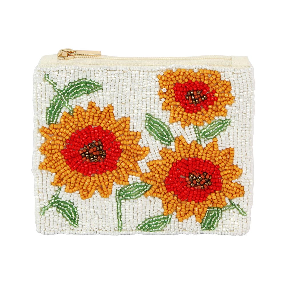 Sunflowers Glass Beaded Zipper Pouch