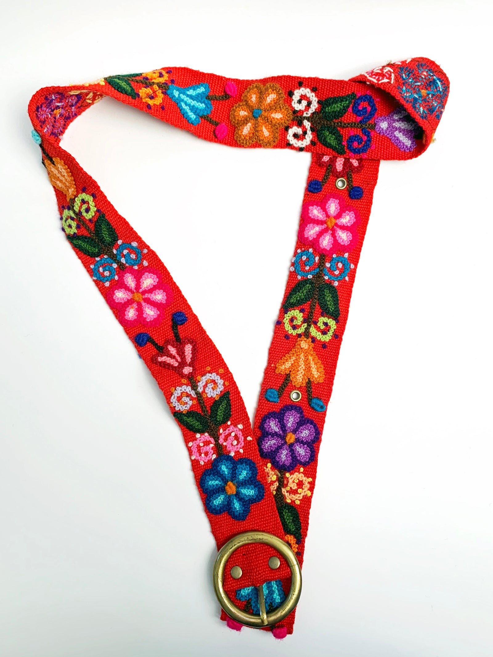 Embroidered Floral Red Belt