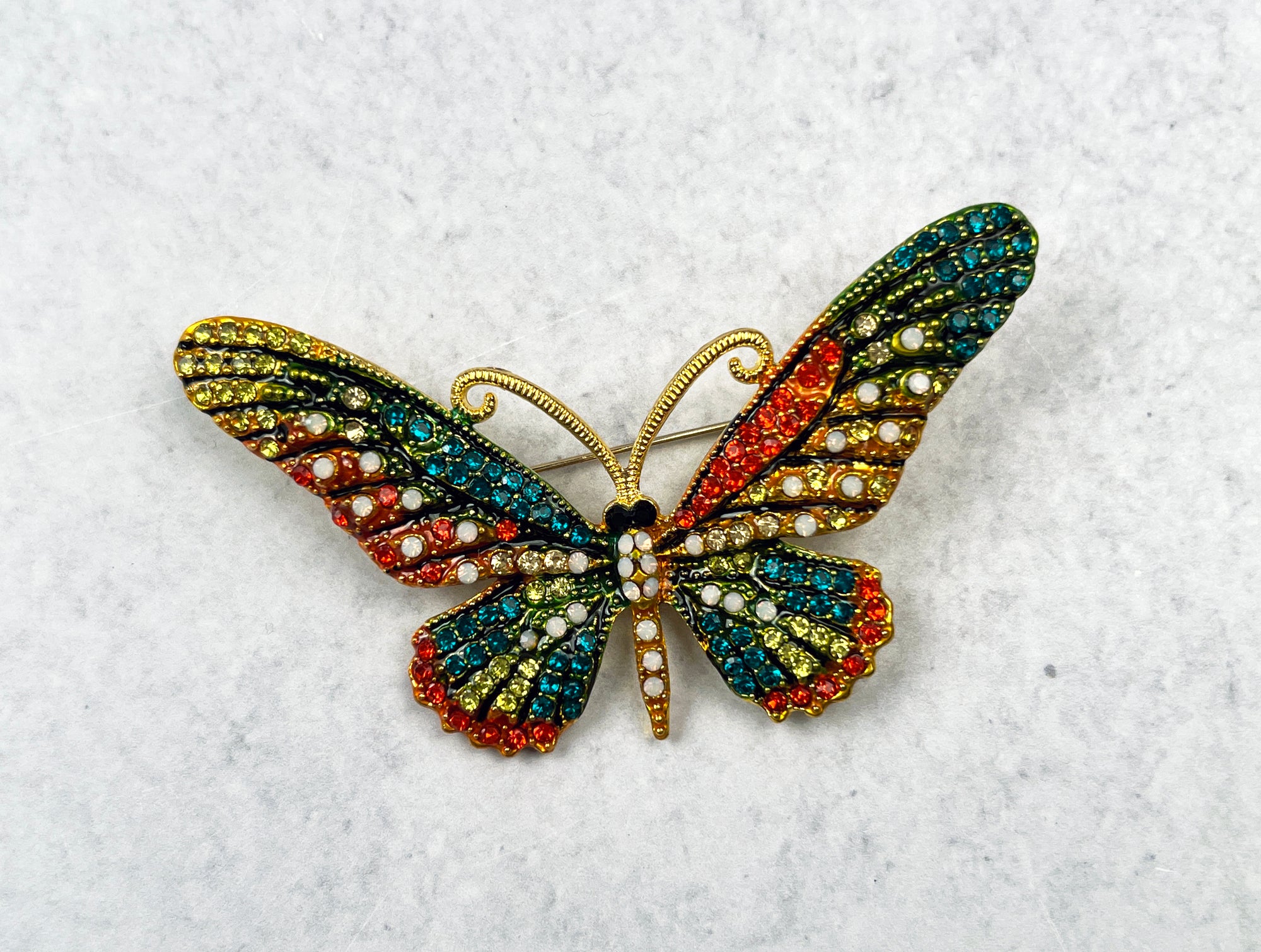 Colorful Rhinestone Large Butterfly Brooch