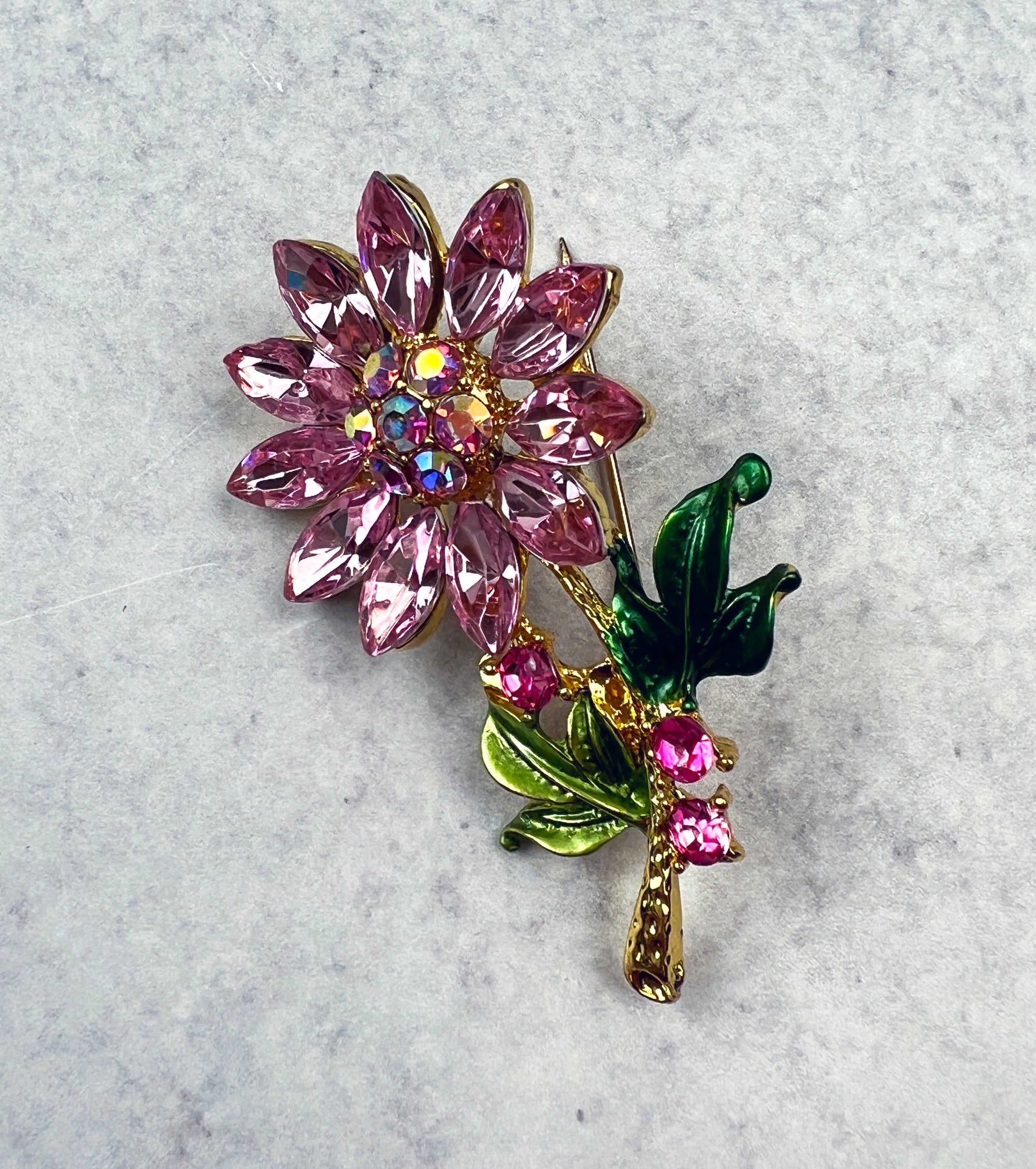 Petite Pink Rhinestone Flower Brooch