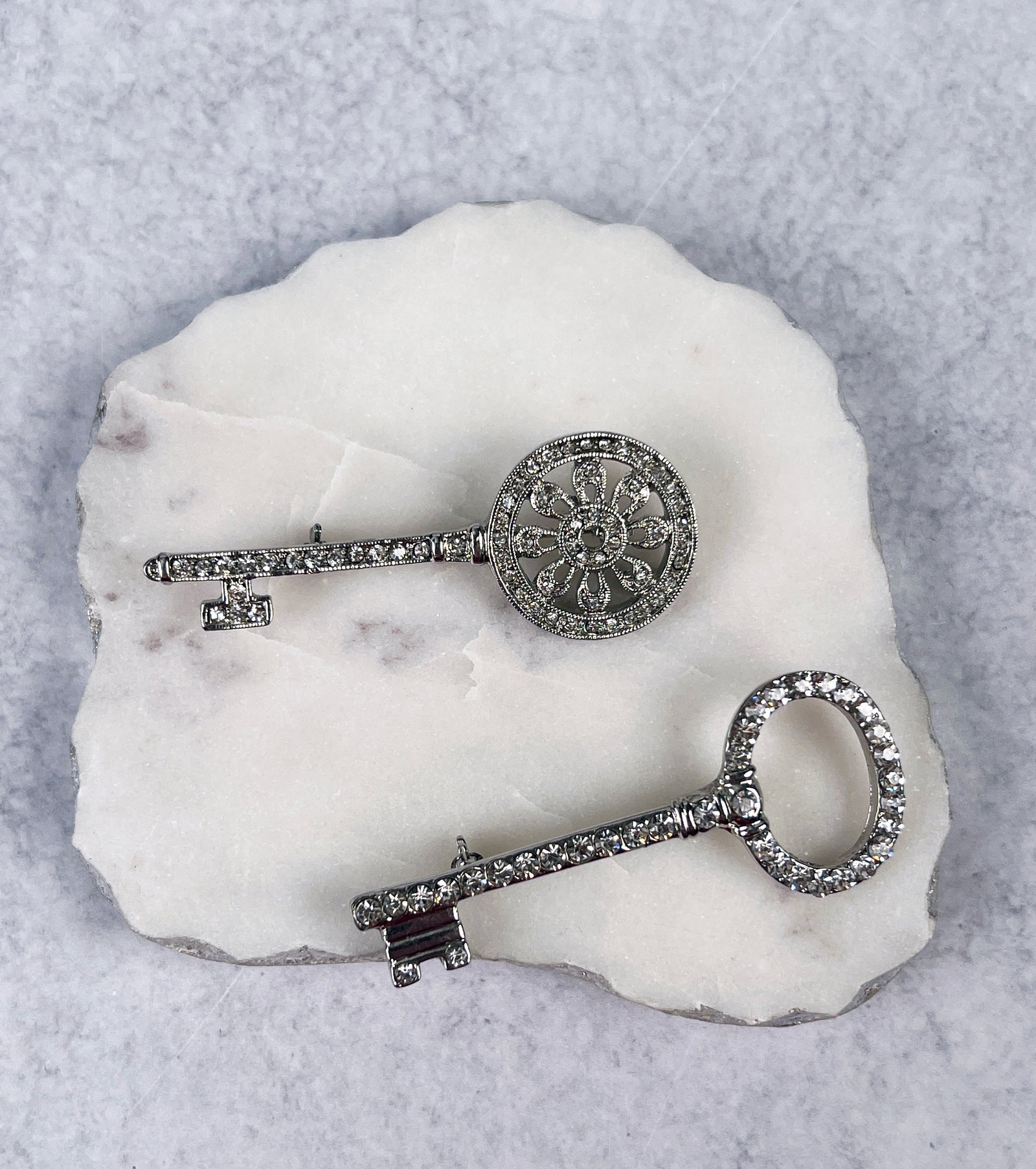 Rhinestone Key Brooch