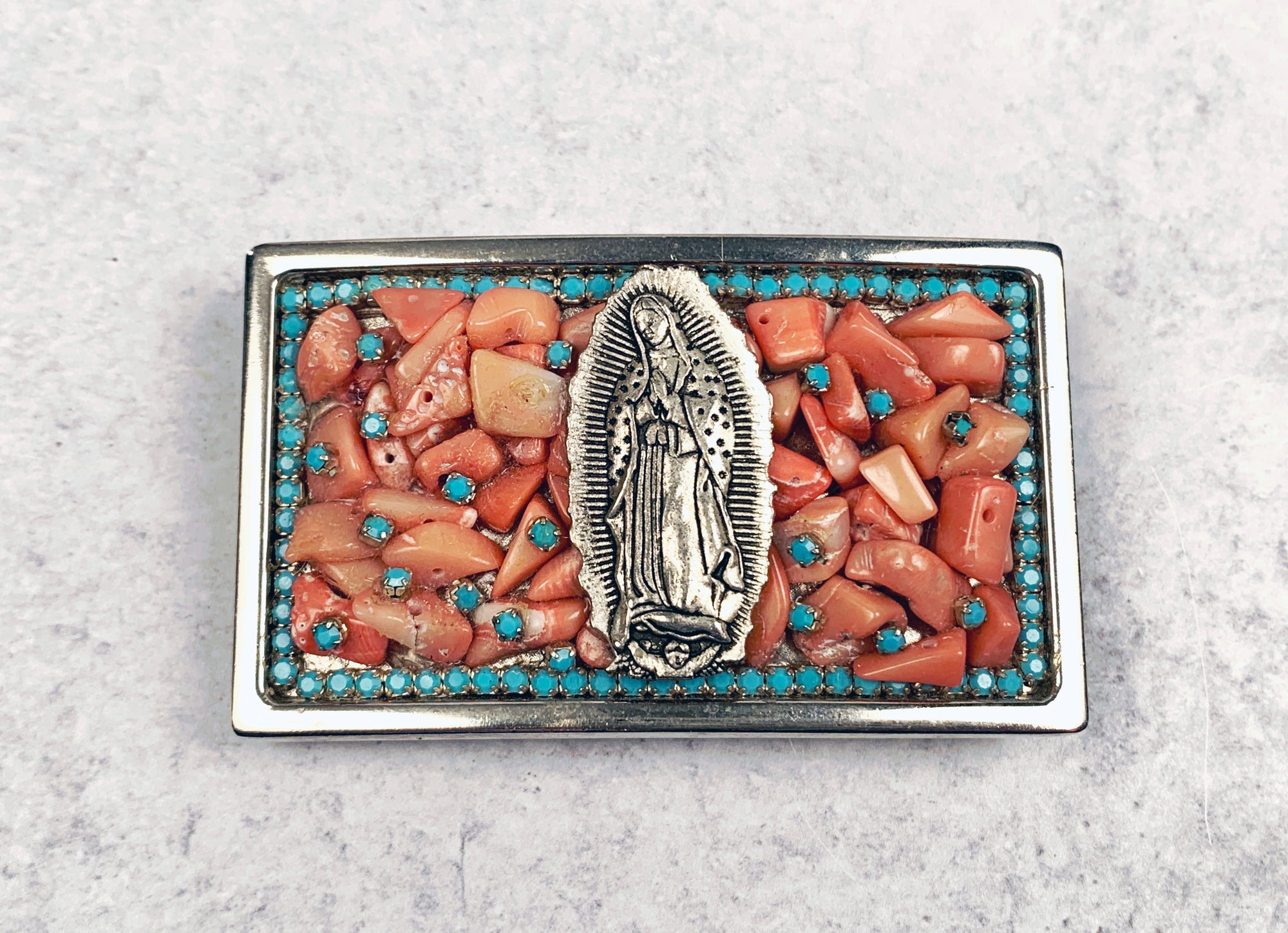 Guadalupe Pink Coral & Turquoise Belt Buckle