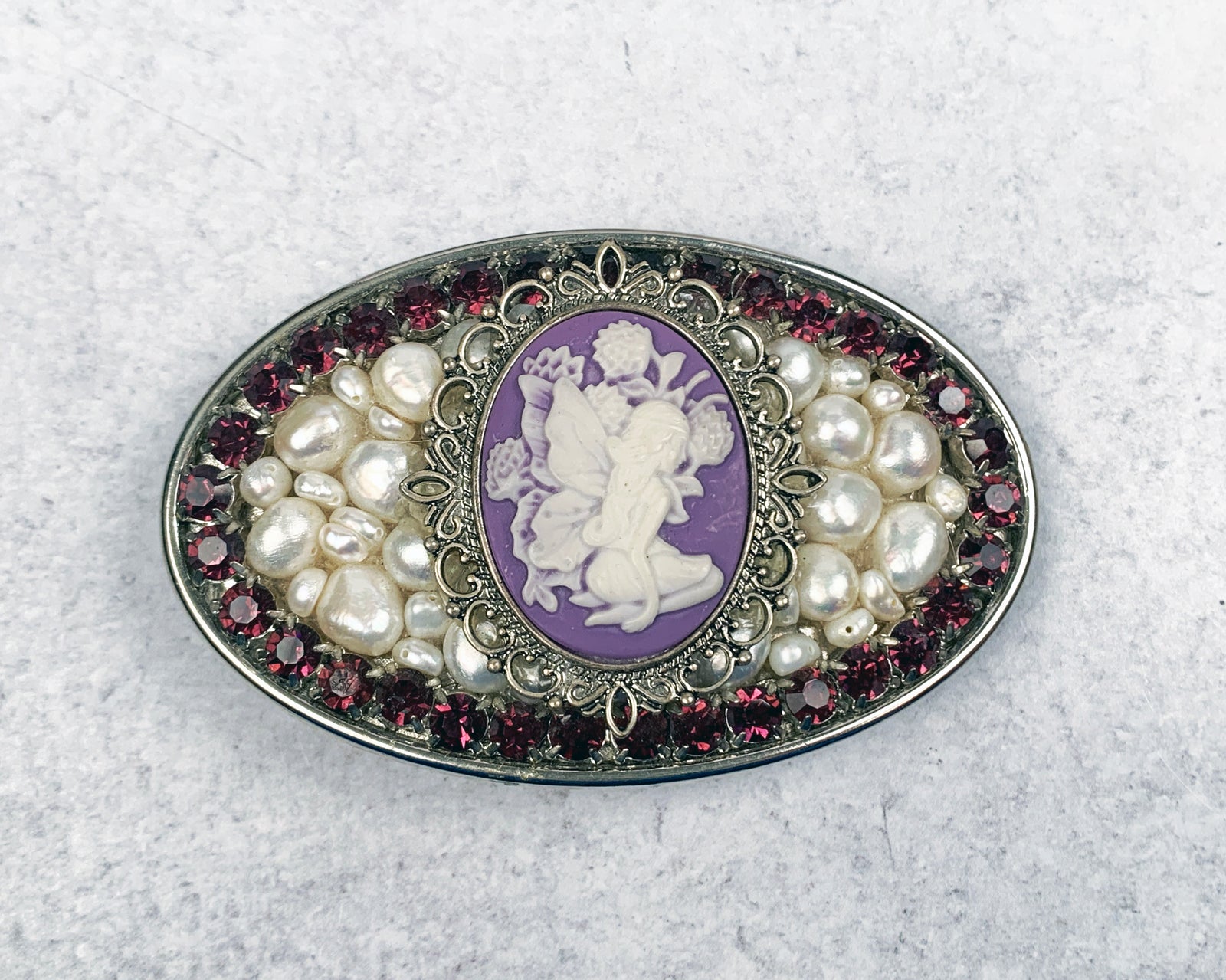 Purple Fairy Cameo and Freshwater Pearl Belt Buckle