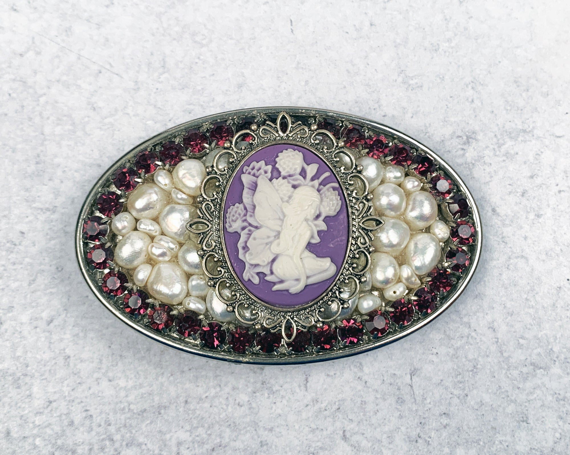 Purple Fairy Cameo and Freshwater Pearl Belt Buckle