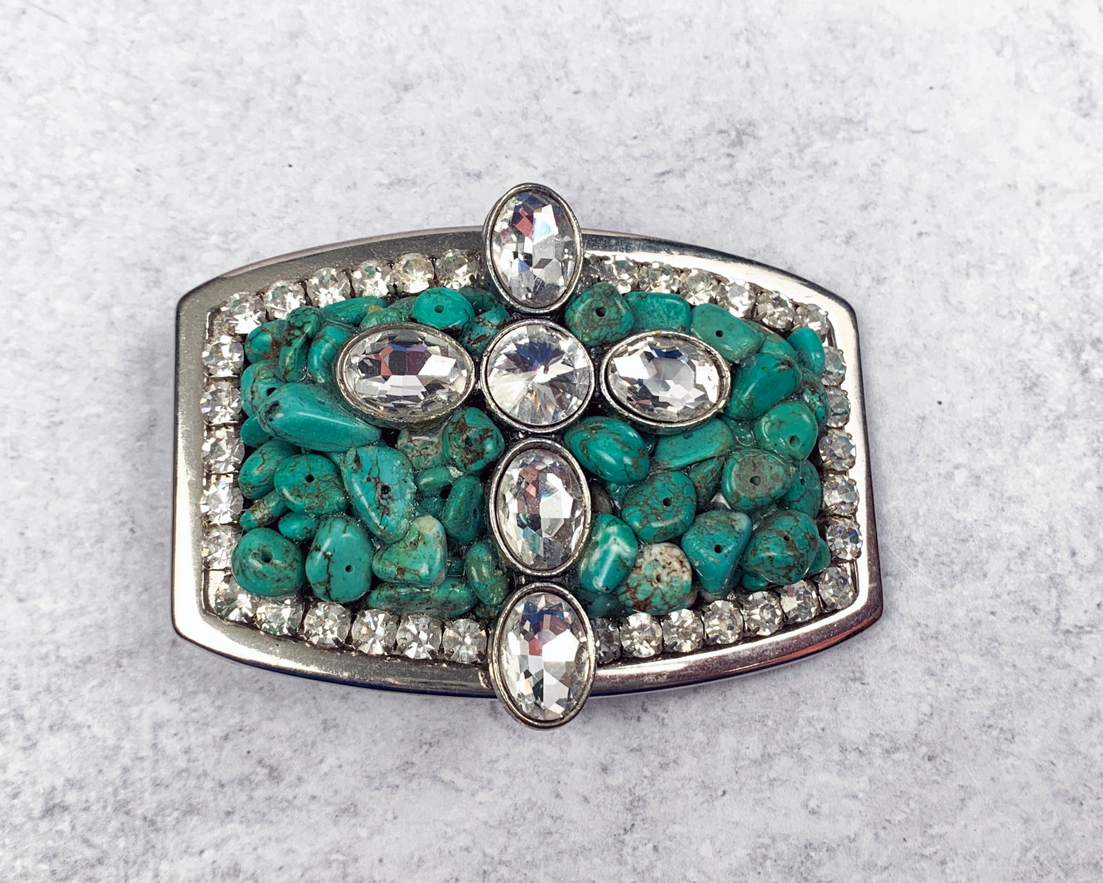 Turquoise & Cross Bling Belt Buckle