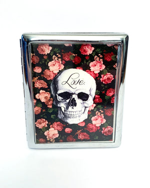 Skull with Flowers Metal Card Case
