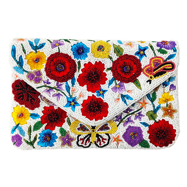 Flowery Glass Beaded Clutch