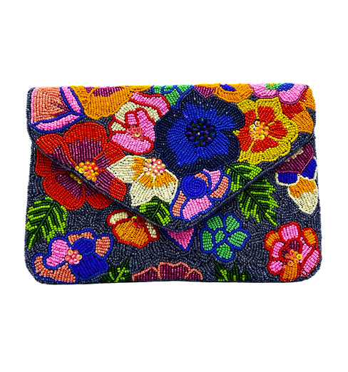 Flowery Glass Beaded Clutch