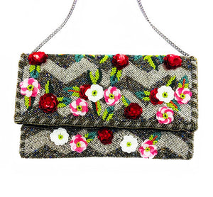 Sprinkle of Roses Glass Beaded Clutch