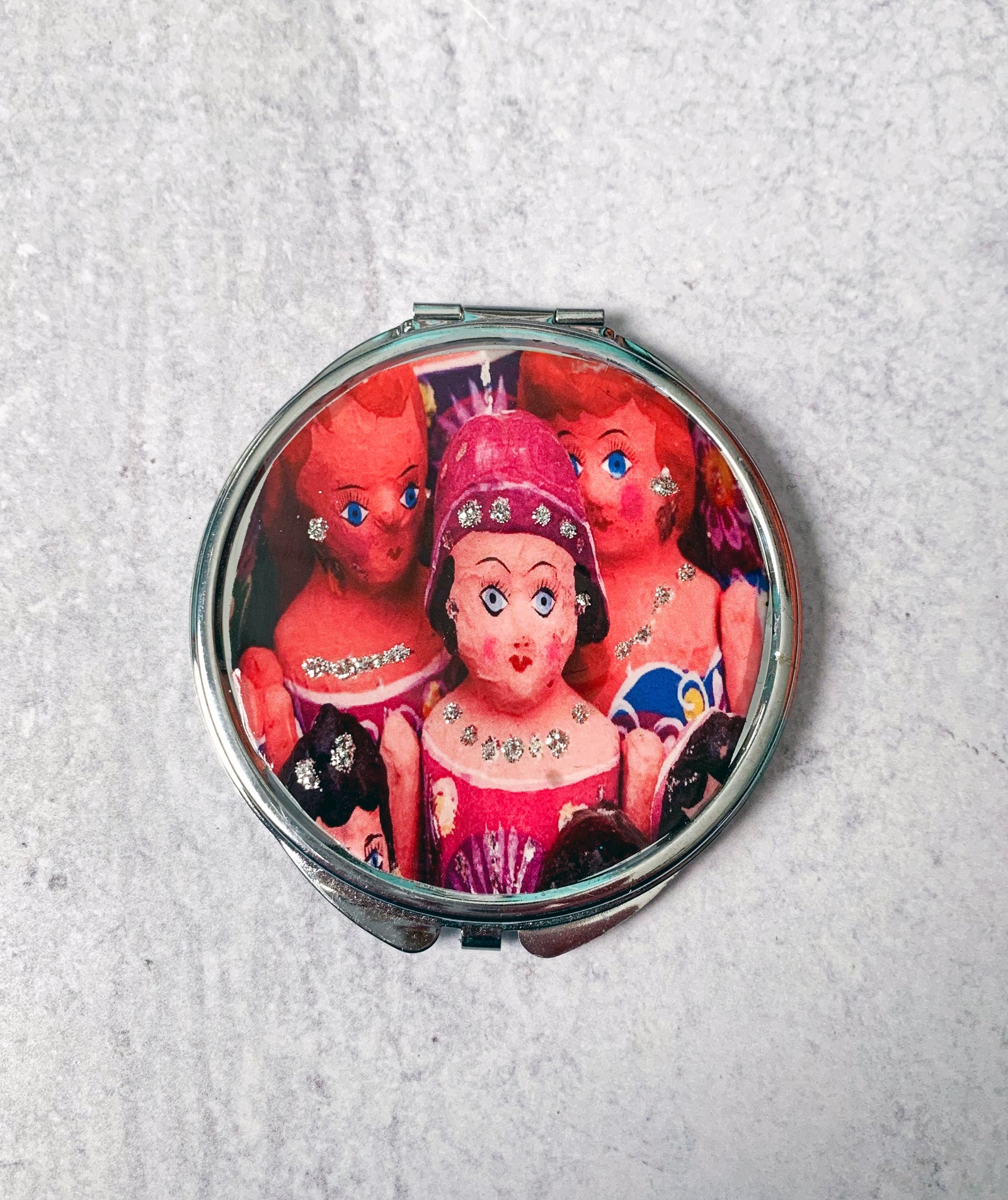 Mexican Paper-Mache Dolls Compact Mirror
