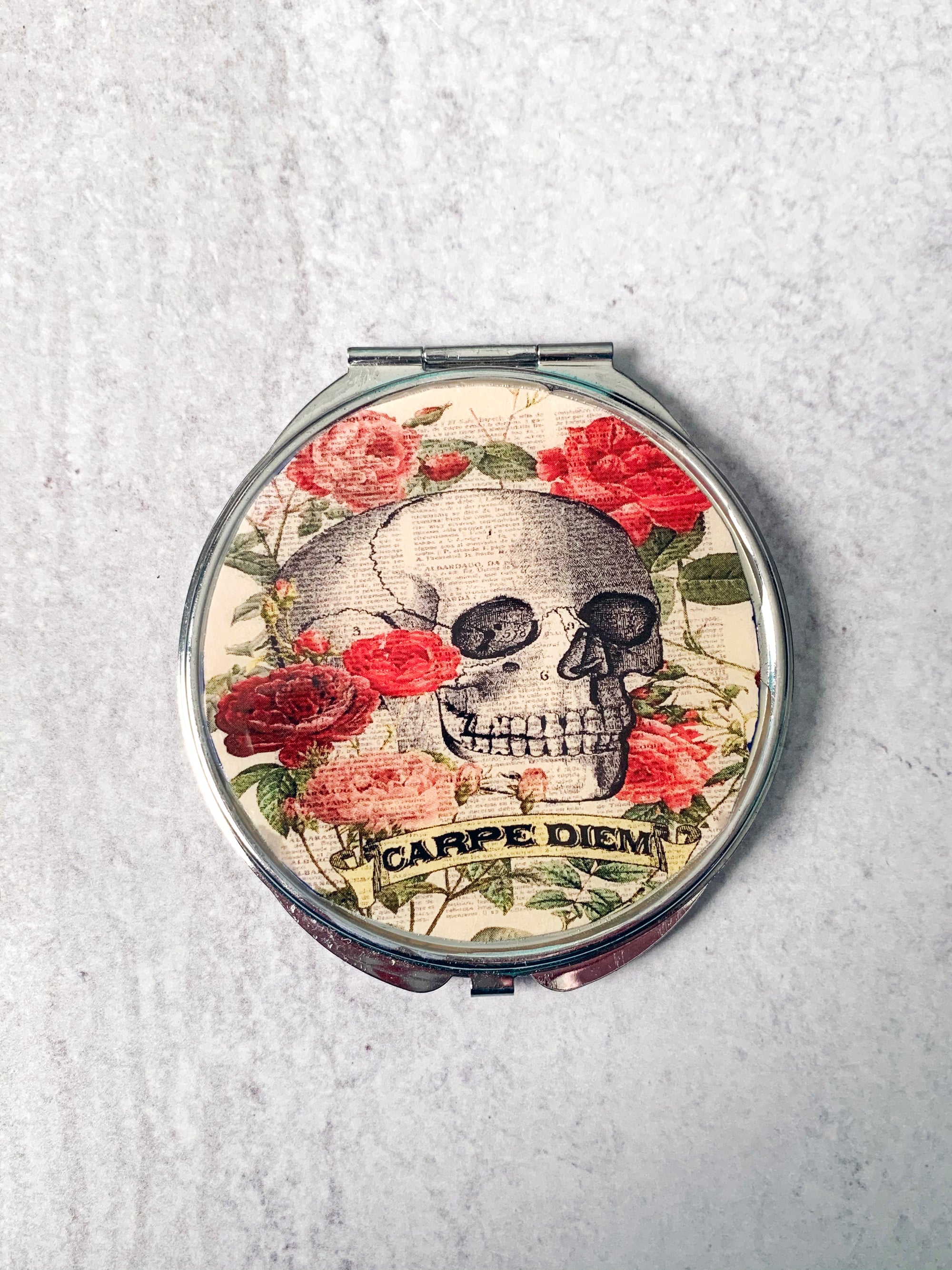 Skull and Roses 'Carpe Diem' Compact Mirror