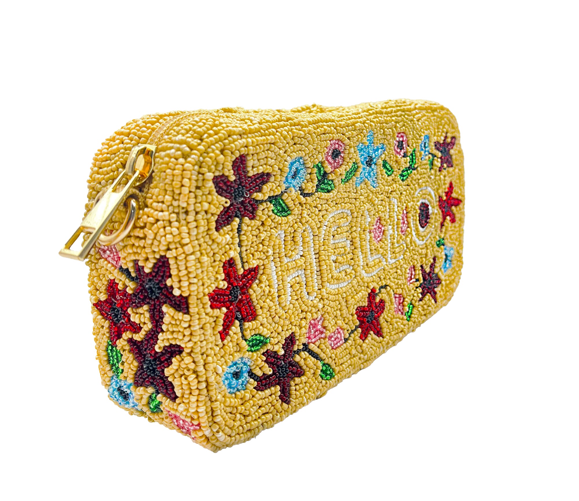 HELLO Flower Beaded Crossbody Bag