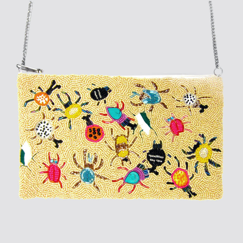 Colorful Insects Glass Beaded Crossbody Bag